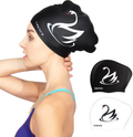 Keary 2 Pack Updated Silicone Swim Cap for Long Hair Women Girl Waterproof Bathing Pool Swimming Cap Cover Ears to Keep Your Hair Dry, 3D Soft Stretchable Durable and Anti-Slip, Easy to Put On and Off Sporting Goods > Outdoor Recreation > Boating & Water Sports > Swimming > Swim Caps Keary Swan【M】  
