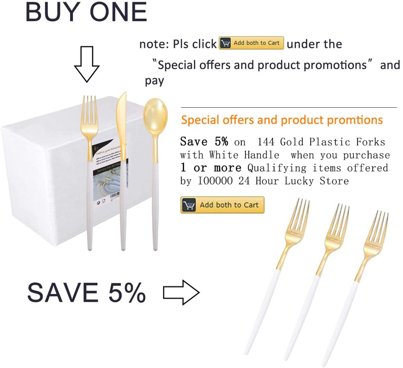 I00000 144 PCS Disposable Gold Silverware, Plastic Flatware with White Handle, Gold Plastic Cutlery Includes: 48 Forks, 48 Knives and 48 Spoons Home & Garden > Kitchen & Dining > Tableware > Flatware > Flatware Sets I00000   