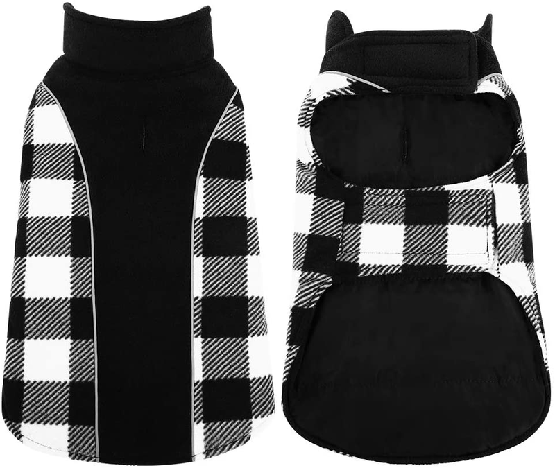 Kuoser Reversible Dog Cold Weather Coat, Reflective Waterproof Winter Pet Jacket, British Style Plaid Dog Coat Warm Cotton Lined Vest Windproof Outdoor Apparel for Small Medium and Large Dogs Animals & Pet Supplies > Pet Supplies > Dog Supplies > Dog Apparel Kuoser Black Large (Pack of 1) 