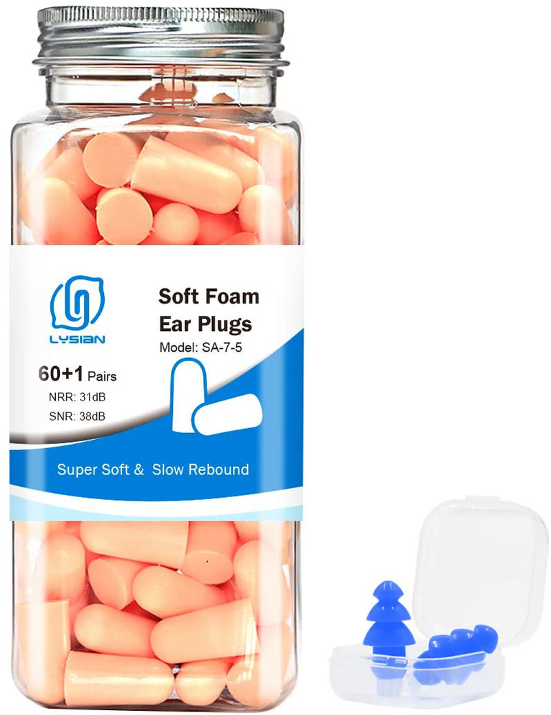 LYSIAN Ultra Soft Green Foam Earplugs 60 Pairs with Reusable Silicone Earplug, 38dB SNR Ear Plugs for Sleeping, Snoring, Work, Travel, Shooting and All Loud Events… Sporting Goods > Outdoor Recreation > Boating & Water Sports > Swimming Lysian Flesh Color  