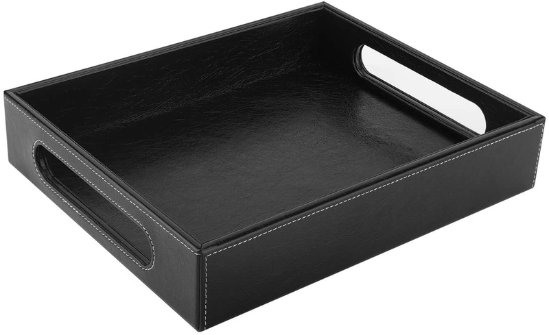 Luxspire Valet Tray with Handles, 10"x8.5" PU Leather Ottoman Serving Tray, Decorative Catchall Tray Countertop Storage, Mens Vanity Tray for Jewelry Key Cologne Dresser Nightstand Organizer, Black Home & Garden > Decor > Decorative Trays Luxspire Black Medium 