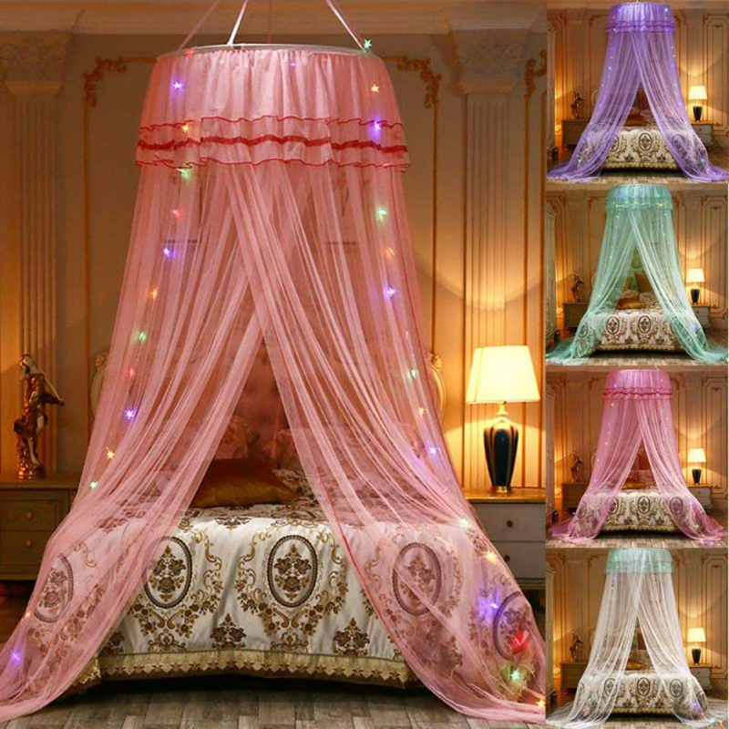 Topyuan Princess Mosquito Net for Bed, 4 Colors LED String Lights Canopy Bed Curtain Netting for Baby, Kids, Girls or Adults. 1 Entry,For Single to King Size Beds Sporting Goods > Outdoor Recreation > Camping & Hiking > Mosquito Nets & Insect Screens Topyuan   