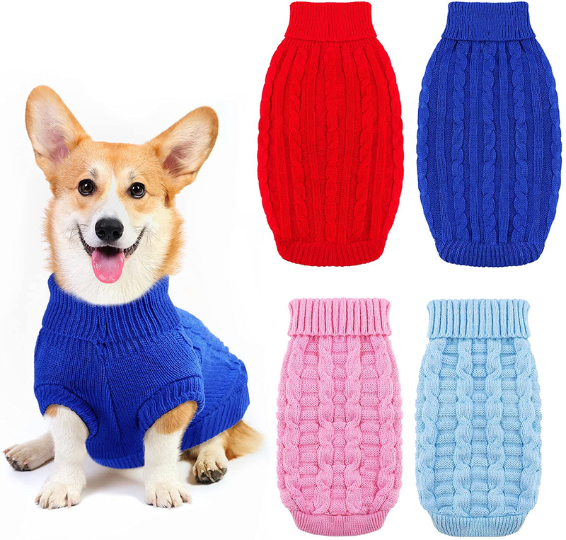 Pedgot 4 Pieces Dog Sweater Dog Winter Clothes Knit Turtleneck Pet Sweater Classic Pet Cable Knit Winter Coat Warm Dog Sweatshirt Pullover for Small Medium Large Dogs Animals & Pet Supplies > Pet Supplies > Dog Supplies > Dog Apparel Pedgot Red, Dark Blue, Pink, Sky Blue Large 