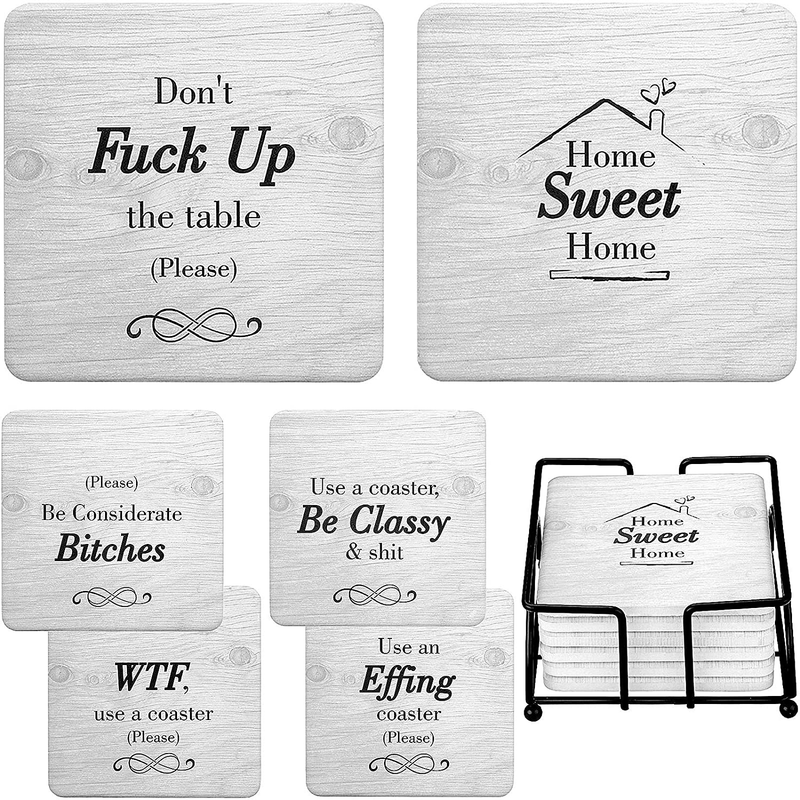 Funny Coasters for Drinks Absorbent with Holder - 6 Pcs Novelty Gift Set - 6 Sayings - Unique Present for Friends, Men, Women, Housewarming, Birthday, Living Room Decor, White Elephant, Holiday Party Home & Garden > Decor > Seasonal & Holiday Decorations Ultimate Hostess Default Title  
