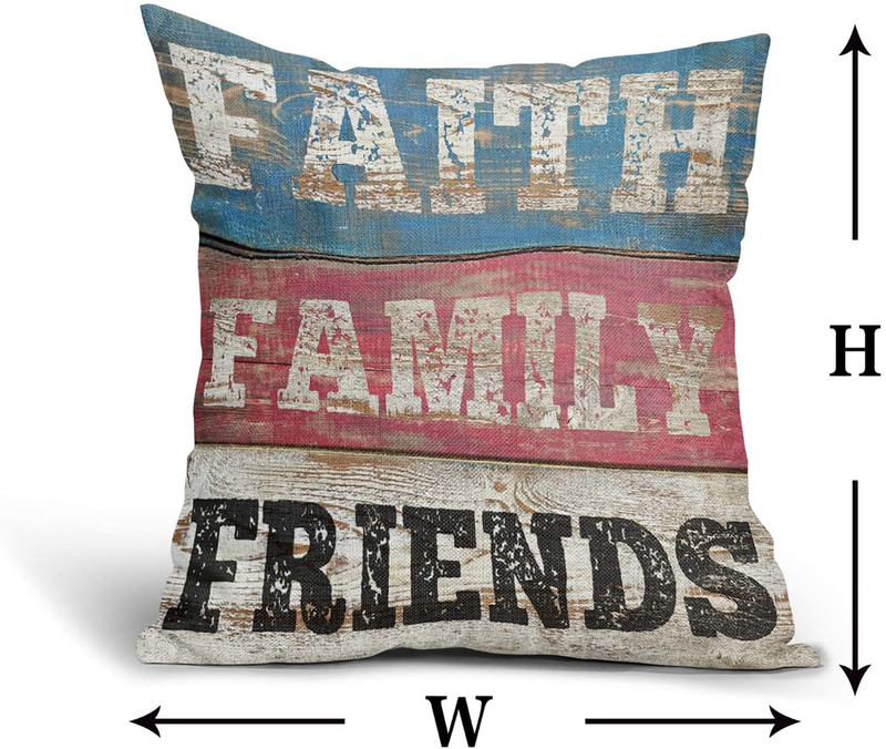 Granbey 2PCS Retro Colorful Wooden Printed Pillow Cover Faith Family Friends Pillow Cushion Cover Love Sweet Home Throw Pillow Covers Fashion Home Decor Sofa Pillowcases Great Gift 18X18 In