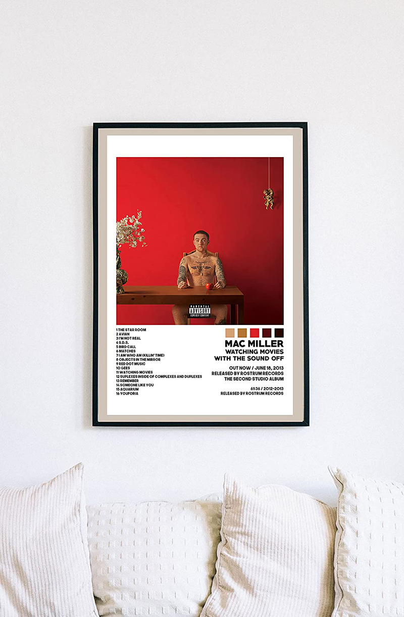 Mac Miller - Watching Movies with the Sound off Album Cover Poster Print with Track List and Color Tiles - 11" X 17" Inches Ready to Frame - Wall Art Home & Garden > Decor > Artwork > Posters, Prints, & Visual Artwork Printer's Row & Co.   