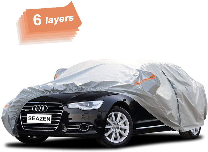 SEAZEN 6 Layers SUV Car Cover Waterproof All Weather, Outdoor Car Covers for Automobiles with Zipper Door, Hail UV Snow Wind Protection, Universal Full Car Cover(Length Up to 175")  SEAZEN S2-3XL Fit Sedan-Length（185" To 200")  