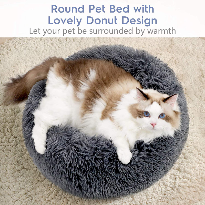 Rabbitgoo Cat Bed for Indoor Cats, Fluffy round Self Warming Calming Soft Plush Donut Cuddler Cushion Pet Bed for Small Dogs Kittens, Machine Washable, Non-Slip