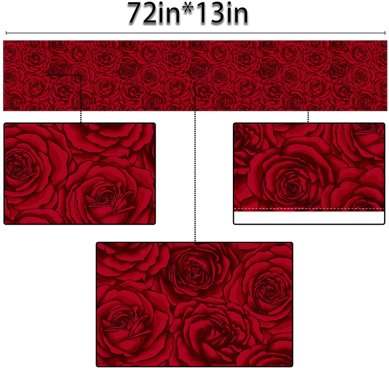 Linen 13X72'' Red Rose Table Runner Happy Valentine'S Day Wedding Table Decoration Kitchen Dining Room Decor Home & Garden > Decor > Seasonal & Holiday Decorations Sunwer   