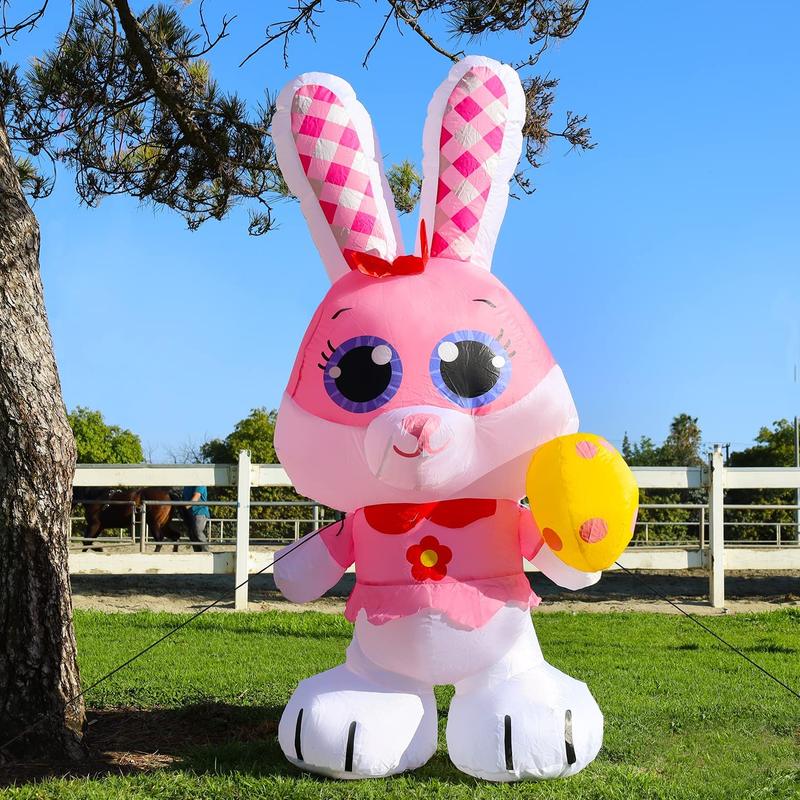 GOOSH 5 Feet Tall Easter Inflatable Pink Bunny Decoration, Blow up Inflatables with Bright Light for Holiday Party Indoor, Outdoor, Yard, Garden, Lawn Decorations