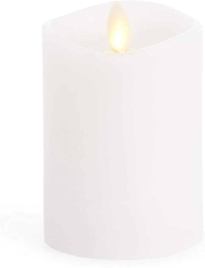 Luminara Flameless Pillar Candle, Small (4.5 inches, Unscented) Real-Flame Effect, Melted Edge, Real Wax, Smooth Finish, White, LED Battery-Powered Candle
