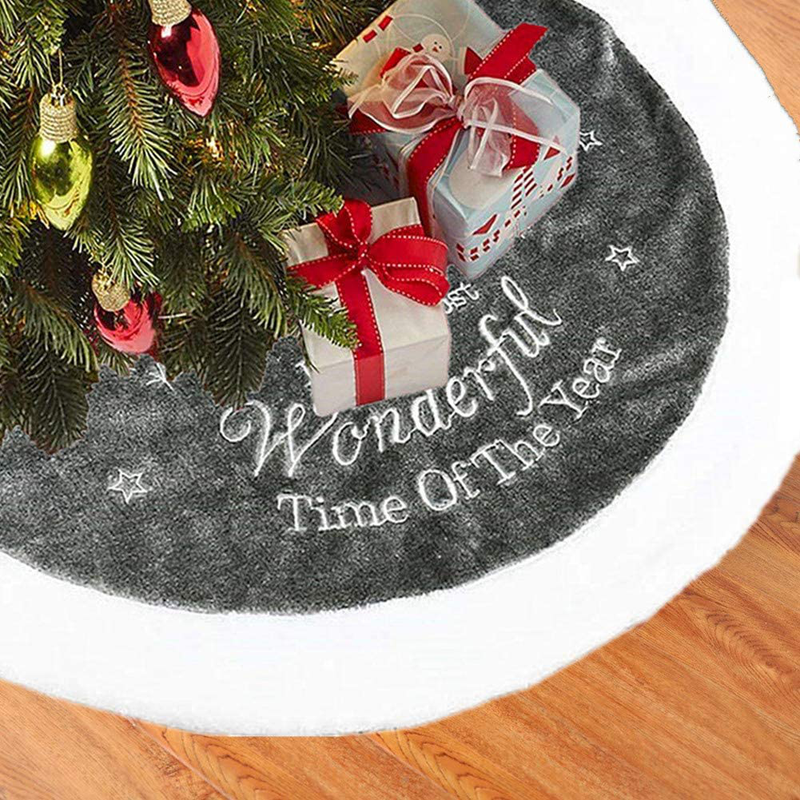Dremisland 36" Luxury Faux Fur Christmas Tree Skirt with Snowflake Double Layers Soft Tree Skirt Xmas Holiday Party Decoration - Grey Home & Garden > Decor > Seasonal & Holiday Decorations > Christmas Tree Skirts Dremisland   