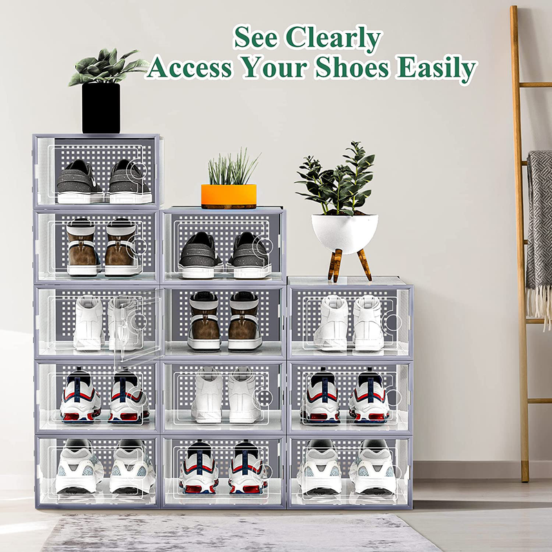 Shoe Storage Boxes Stackable Plastic with Lids, Ewonlife Clear Shoe Storage Organizer for Closet, Drop Front, under Bed Shoe Box Containers for Entryway, Bedrooms, Bathrooms Furniture > Cabinets & Storage > Armoires & Wardrobes eWonLife   