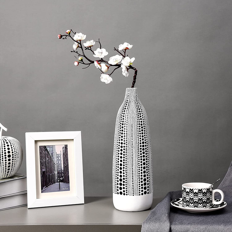 Quoowiit Flower Vase, Decorative Vases Floral Vase for Centerpieces, Vase for Home Decor, Living Room, Office Table or Wedding, Modern Resin Vases with Black and White Dots-White Tall Home & Garden > Decor > Vases Quoowiit   