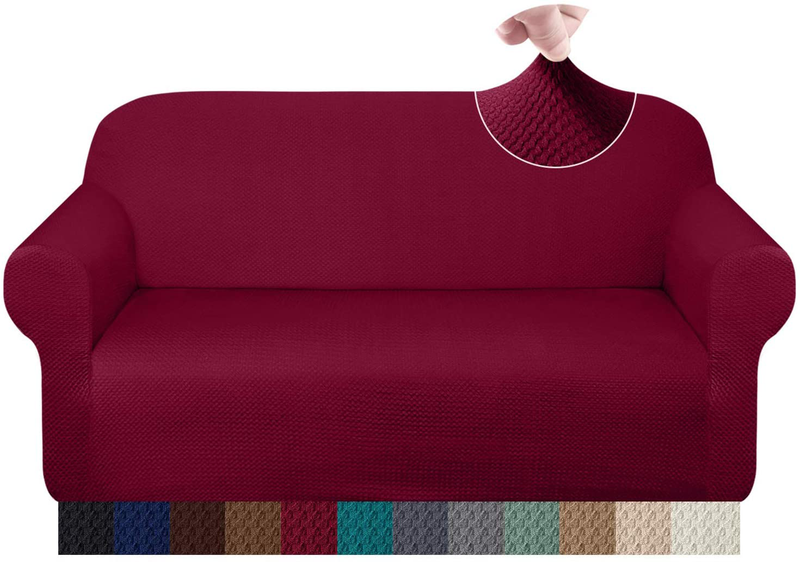Granbest Thick Sofa Covers for 3 Cushion Couch Stylish Pattern Couch Covers for Sofa Stretch Jacquard Sofa Slipcover for Living Room Dog Pet Furniture Protector (Large, Gray) Home & Garden > Decor > Chair & Sofa Cushions Granbest Wine Red Medium 