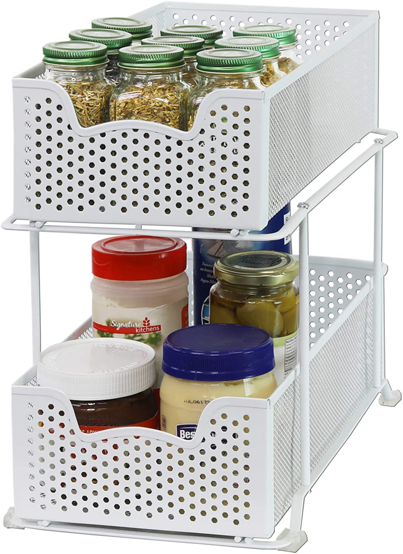Simple Houseware 2 Tier Sliding Cabinet Basket Organizer Drawer, White