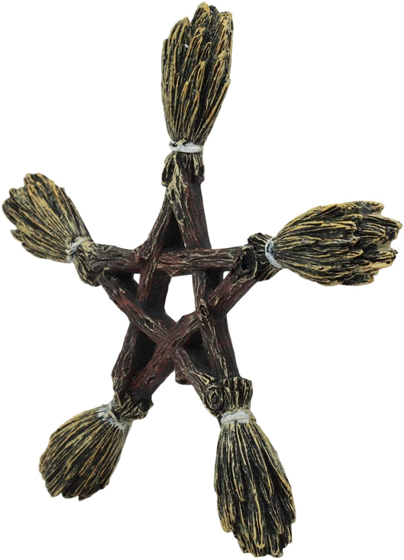 Ebros Witchcraft and Wiccan Broomsticks Pentagram Wall Decor Hanging Plaque Figurine Wicca Pentacle Sculpture Symbol Of 5 Elements Of The Universe As Halloween Prop or Gift Ideas For Occultism Pagan Home & Garden > Decor > Artwork > Sculptures & Statues Ebros Gift   
