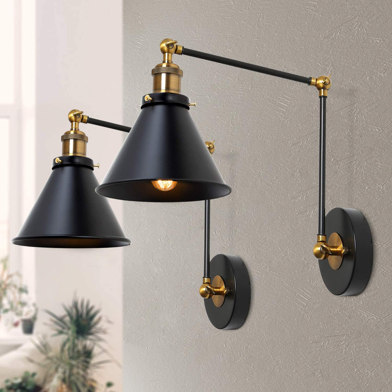 LNC Wall Sconces, Swing Arm Plug-In or Hardwire Lamp Antique Brass and Black Matte Finish (2 Pack) A03469 Home & Garden > Lighting > Lighting Fixtures > Wall Light Fixtures KOL DEALS   