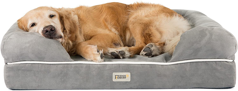 Friends Forever Orthopedic Dog Bed Lounge Sofa Removable Cover 100% Suede Mattress Memory-Foam with Bolster Rim Premium Prestige Edition Animals & Pet Supplies > Pet Supplies > Dog Supplies > Dog Beds Friends Forever Pewter Grey Large 36 x 28" 