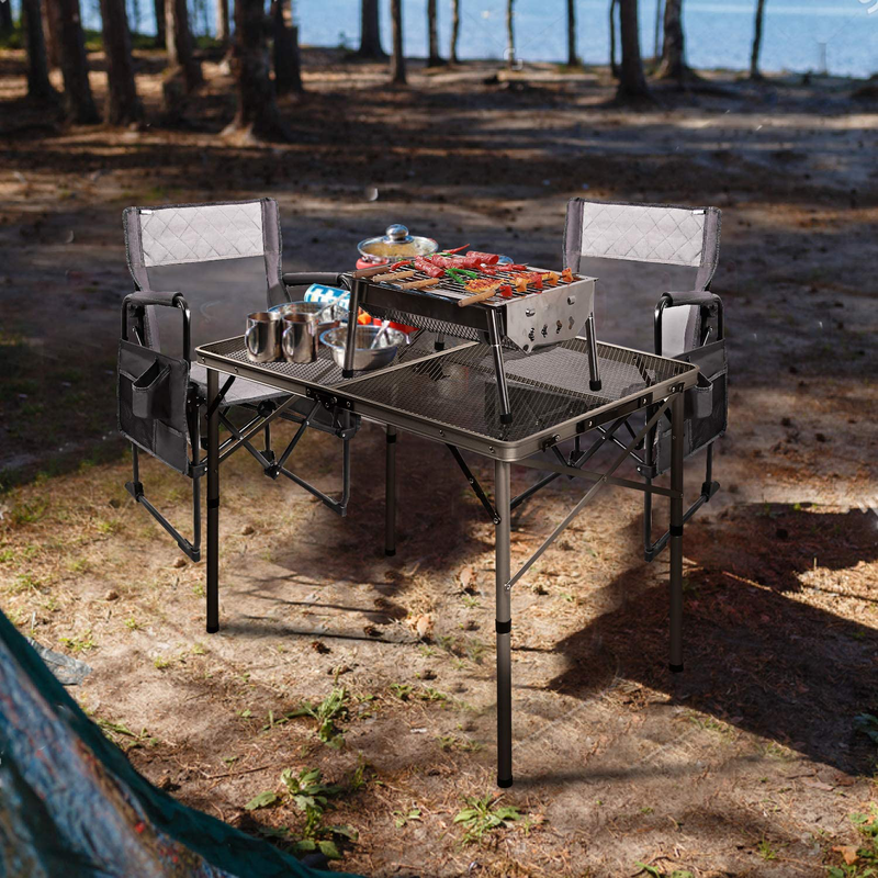REDCAMP Folding Portable Grill Table for Camping, Lightweight Aluminum Metal Grill Stand Table for outside Cooking Outdoor BBQ RV Picnic, Easy to Assemble with Adjustable Height Legs, Silver/Champagne Sporting Goods > Outdoor Recreation > Camping & Hiking > Camp Furniture REDCAMP   