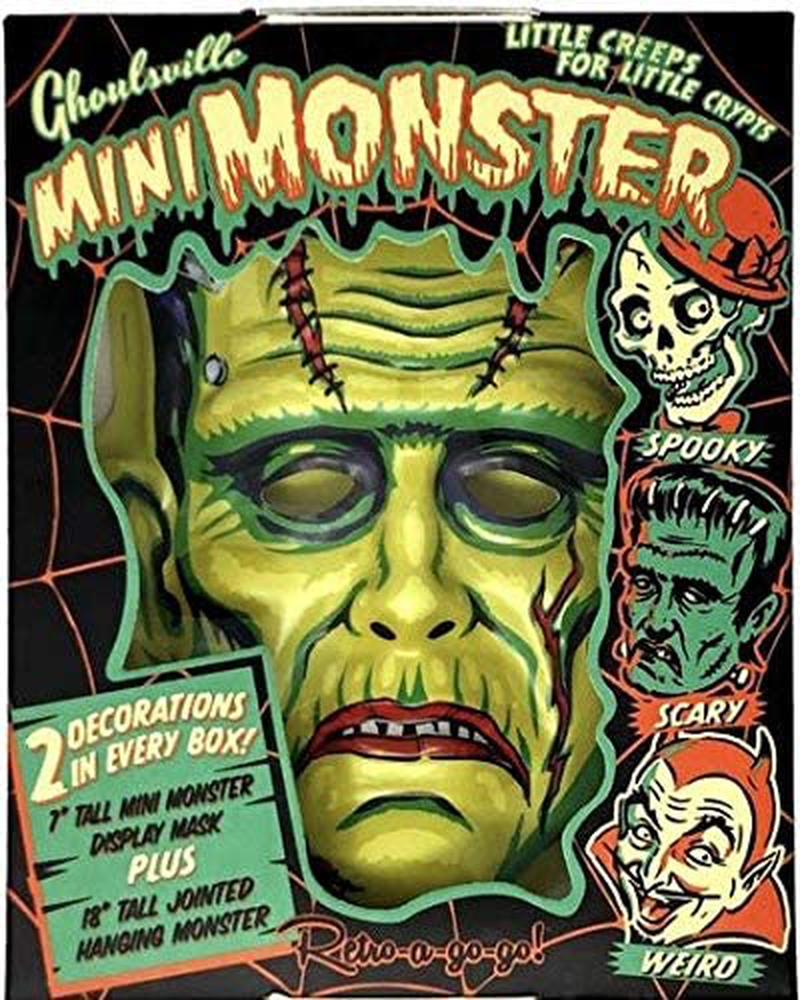 Retro-a-go-go Ghoulsville 7" Mini Monster Display Mask and 18" Jointed Hanging Monster Wall Decor in Retro Window Box (Little Frankie) Home & Garden > Decor > Artwork > Sculptures & Statues Retro-a-go-go Little Frankie  