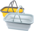 Magesh Collapsible Sink 2 Pack - Outdoor Camping Picnic Basket Each 11L/2.90Gal Wash Basin, Portable Foldable Tub/Basin/Bucket with Sturdy Handle for Washing Dishes, Camping, Hiking and Home  Magesh Blue Gray and Yellow  
