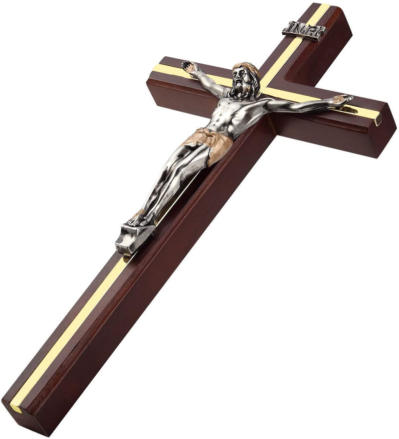 KUXBET Crucifix Wall Cross Catholic Wooden Jesus Christ Wall Hanging Cross for Home Decor , 10 Inch - Antique Gold Home & Garden > Decor > Seasonal & Holiday Decorations KUXBET   