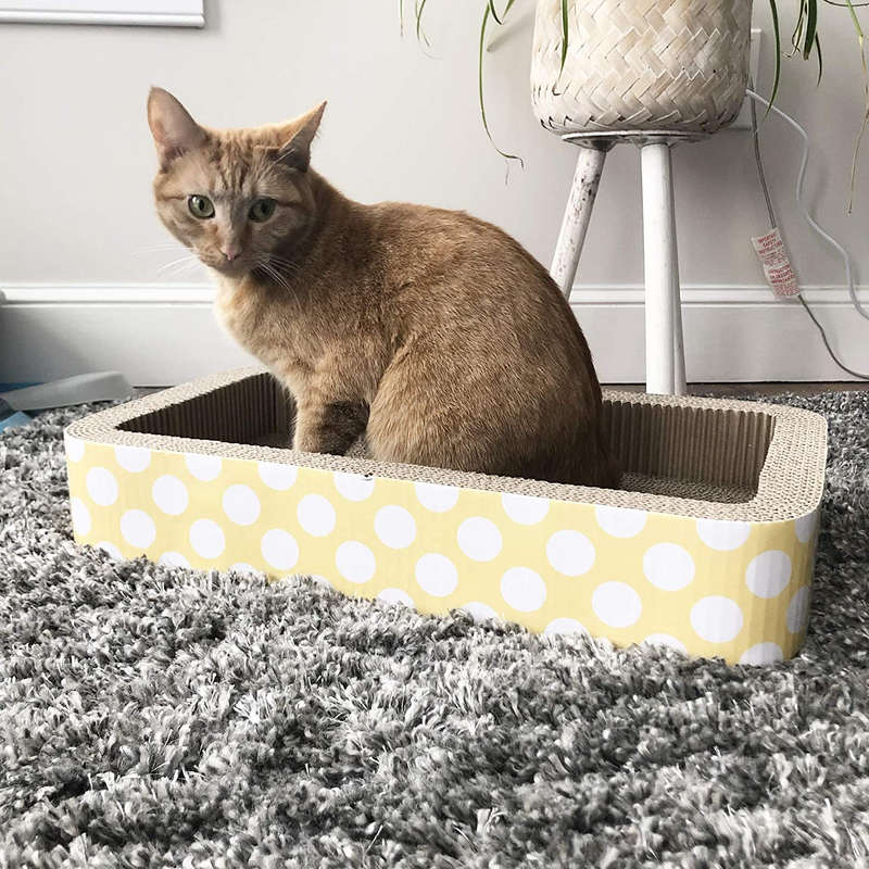 Petrageous 13079 Jerrys Rectangular Corrugated Cat Lounge Scratcher 20-Inch Long 12-Inch Wide 3.5-Inch Tall with Cat Nip Is Great for Cats, Yellow Dots Animals & Pet Supplies > Pet Supplies > Cat Supplies > Cat Beds Pet Rageous Designs, LLC   