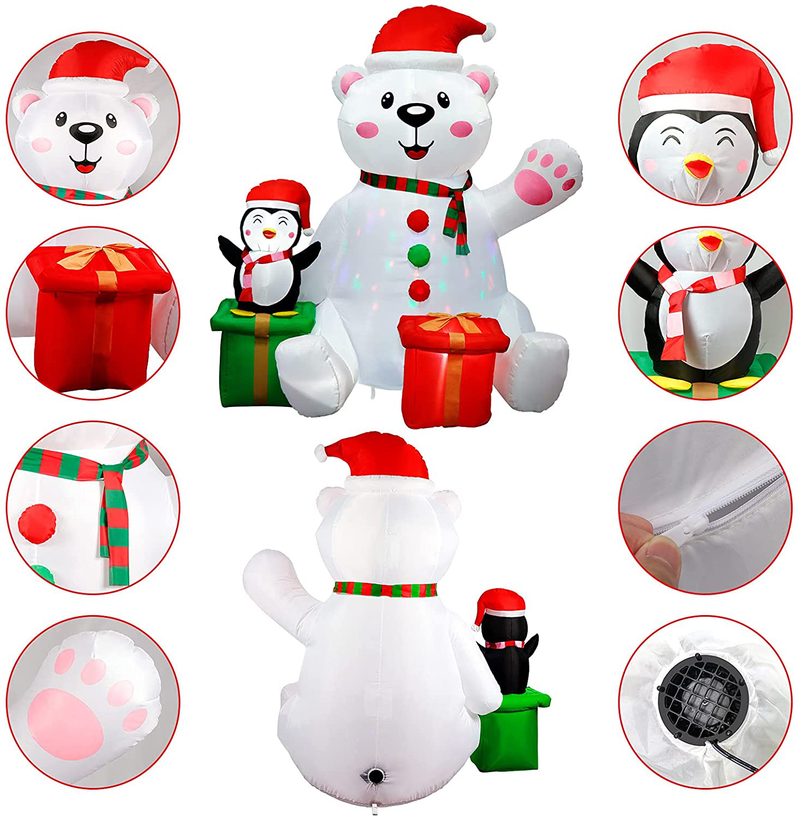 GUDELAK 6 Ft Christmas Inflatables Outdoor Decorations, LED Light Up Polar Bear and Penguin Blow Up Inflatable Christmas Decorations for Yard Garden Lawn Indoor Xmas Holiday Party Decor Home & Garden > Decor > Seasonal & Holiday Decorations& Garden > Decor > Seasonal & Holiday Decorations GUDELAK   