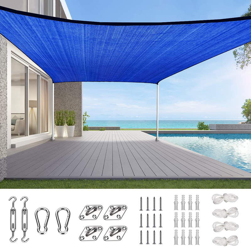 Quictent 20X16FT 185G HDPE Rectangle Sun Shade Sail Canopy 98% UV Block Outdoor Patio Garden with Hardware Kit (Blue)