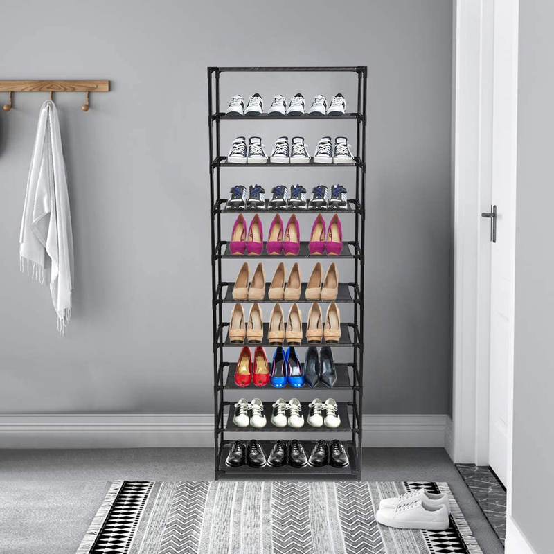 SLCSY 10 Tier Stackable Shoe Rack Storage Shelves - Stainless Steel Frame Holds 50 Pairs of Shoes Furniture > Cabinets & Storage > Armoires & Wardrobes SLCSY   