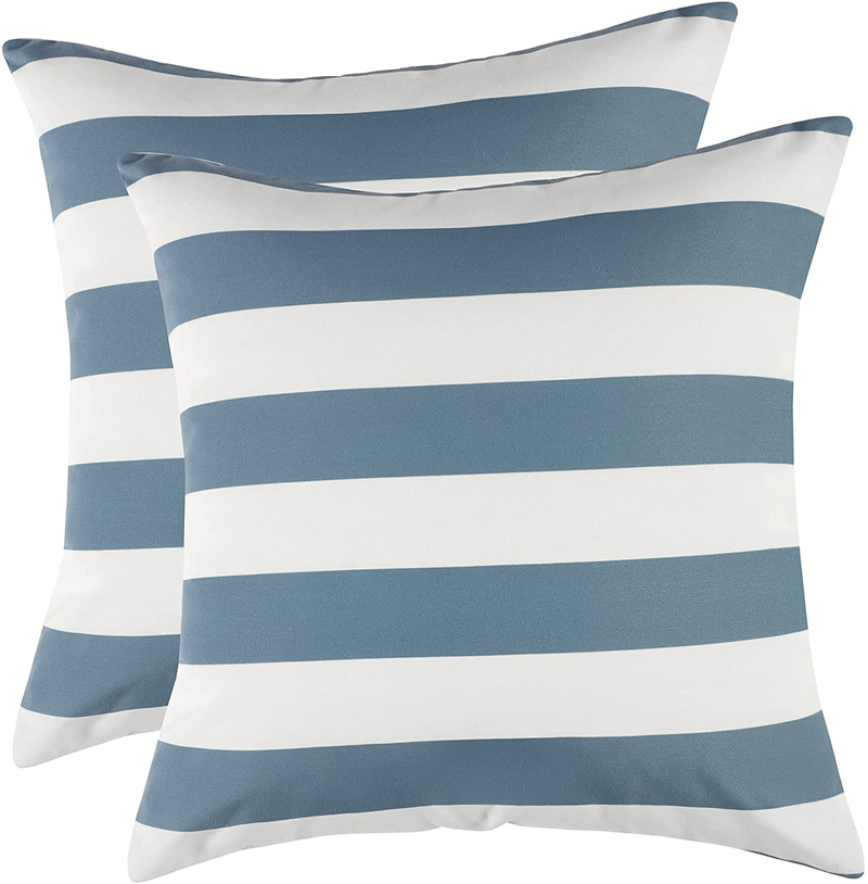 Famibay Decorative Outdoor Waterproof Throw Pillow Covers，Pack of 2 All Weather Patio Cushion Case Shell for Porch, Balcony, Tent, Couch and Bench 18X18 Inch Black and White Striped Home & Garden > Decor > Chair & Sofa Cushions famibay Blue and White 2 