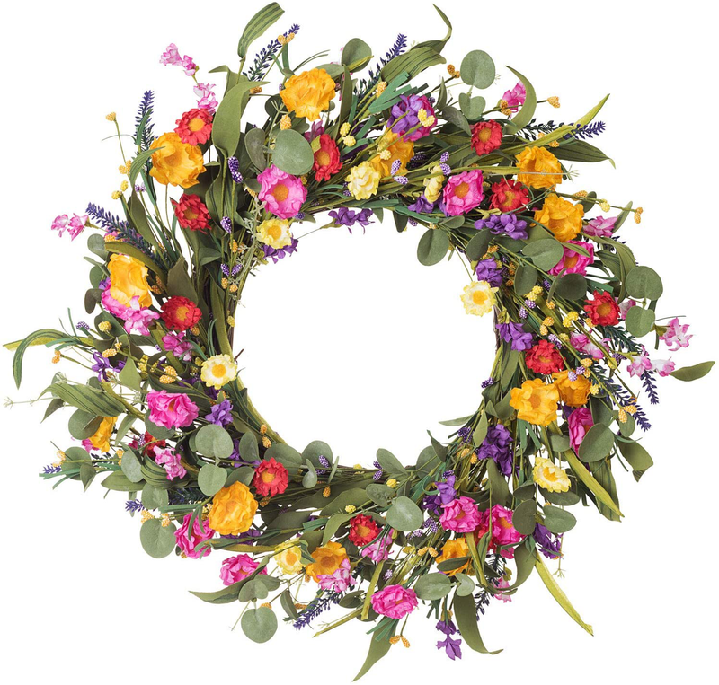 Lvydec Artificial Peony Flower Wreath - 15" Pink Flower Door Wreath with Green Leaves Spring Wreath for Front Door, Wedding, Wall, Home Decor Home & Garden > Decor > Seasonal & Holiday Decorations Lvydec 20"  