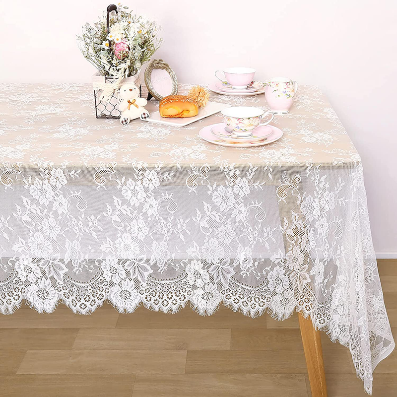 Lace Tablecloth White Table Cloth Wedding Decorations for Reception 60 x 120 inch Rustic Lace Fabric Tea Party Bridal Shower Decorations Arts & Entertainment > Hobbies & Creative Arts > Arts & Crafts QueenDream White 1 