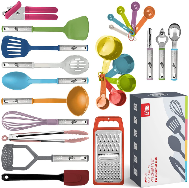 Kitchen Utensil Set 24 Nylon and Stainless Steel Utensil Set, Non-Stick and Heat Resistant Cooking Utensils Set, Kitchen Tools, Useful Pots and Pans Accessories and Kitchen Gadgets (Black) Sporting Goods > Outdoor Recreation > Camping & Hiking > Camping Tools Kaluns Multicolor 24 Pcs. 