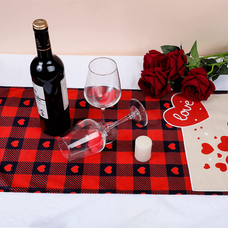 Ruisita Valentines Day Table Runner 72 X 13 Inches Flannel Car Valentines Day Table Decor Buffalo Plaid Table Runners for Wedding Party Supplies Home & Garden > Decor > Seasonal & Holiday Decorations Ruisita   