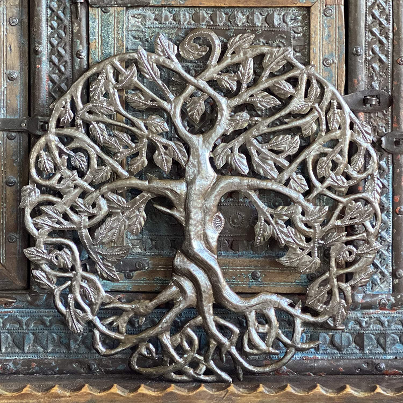 Small Tree of Life Wall Art, 17.25 Inches Round, Haitian Metal Artwork Decor, Celtic Family Trees, Modern Plaque, Handmade in Haiti, Fair Trade Certified Home & Garden > Decor > Artwork > Sculptures & Statues It's Cactus   