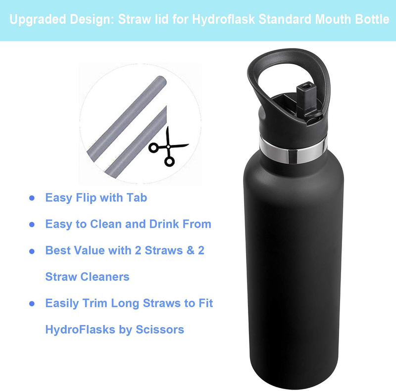 Straw Lid for Hydro Flask Standard Mouth Water Bottle, Sports Cap Replacement Top Accessories with Straws with Fixed Handle for Hydroflask