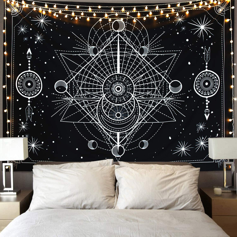 FLY SPRAY Tarot Tapestry The Moon Medieval Europe Divination Tapestry Wall Hanging Mysterious Tapestries Home Decor Home & Garden > Decor > Artwork > Decorative Tapestries FLY SPRAY black01 71" x 92" 