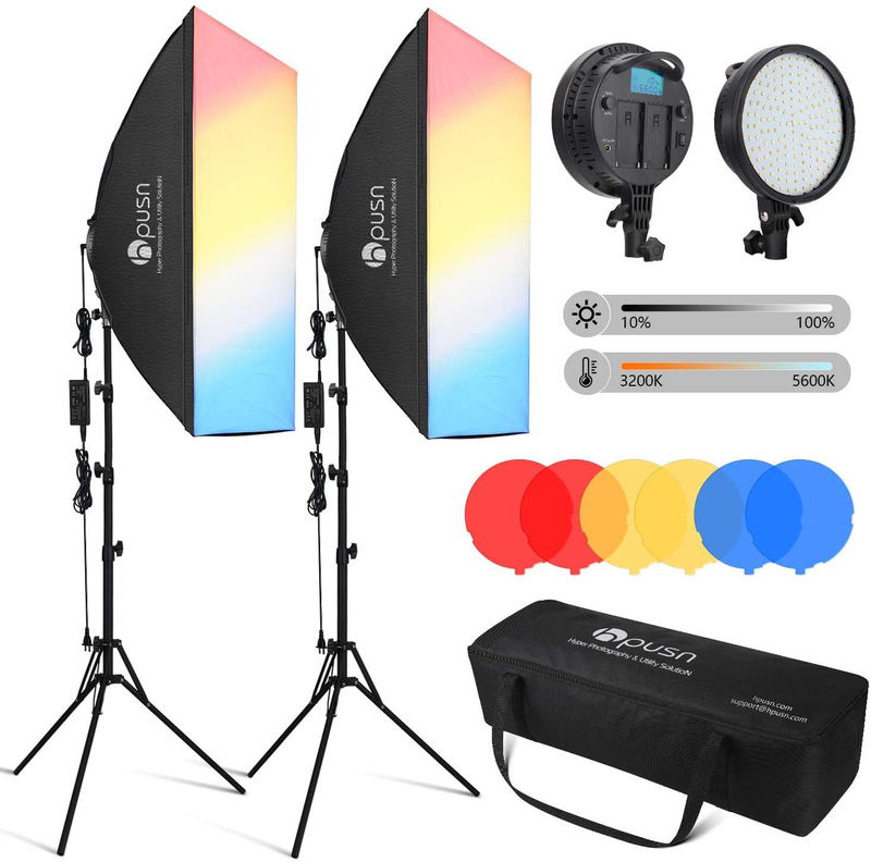HPUSN LED Softbox Lighting Kit Professional Studio Photography Equipment 24x36 Inch 3200-5600K 48W Dimmable LED Light with Red/Yellow/Blue Filter for Studio Video and Others Photography Cameras & Optics > Photography > Lighting & Studio HPUSN Default Title  