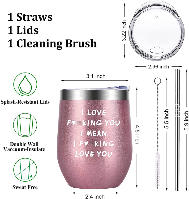 Christmas Funny Gifts for Women Wife Girlfriend Friends Teenage Girls-12 Oz Wine Tumbler with Straws,Lids- Gifts for Mom Sister Her, Presents Ideas for Valentines Day,Xmas,Birthday,Dating,Anniversary