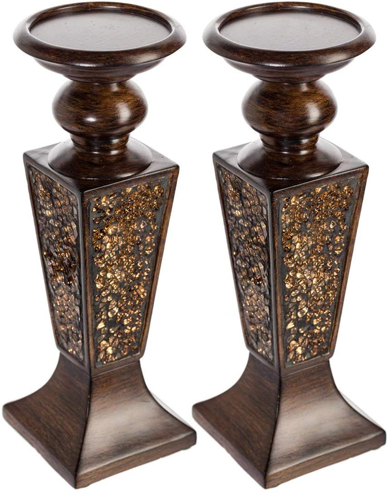 Creative Scents Schonwerk Pillar Candle Holder Set of 2- Crackled Mosaic Design- Functional Table Decorations- Centerpieces for Dining/ Living Room- Best Wedding Gift (Walnut) Home & Garden > Decor > Home Fragrance Accessories > Candle Holders Creative Scents   