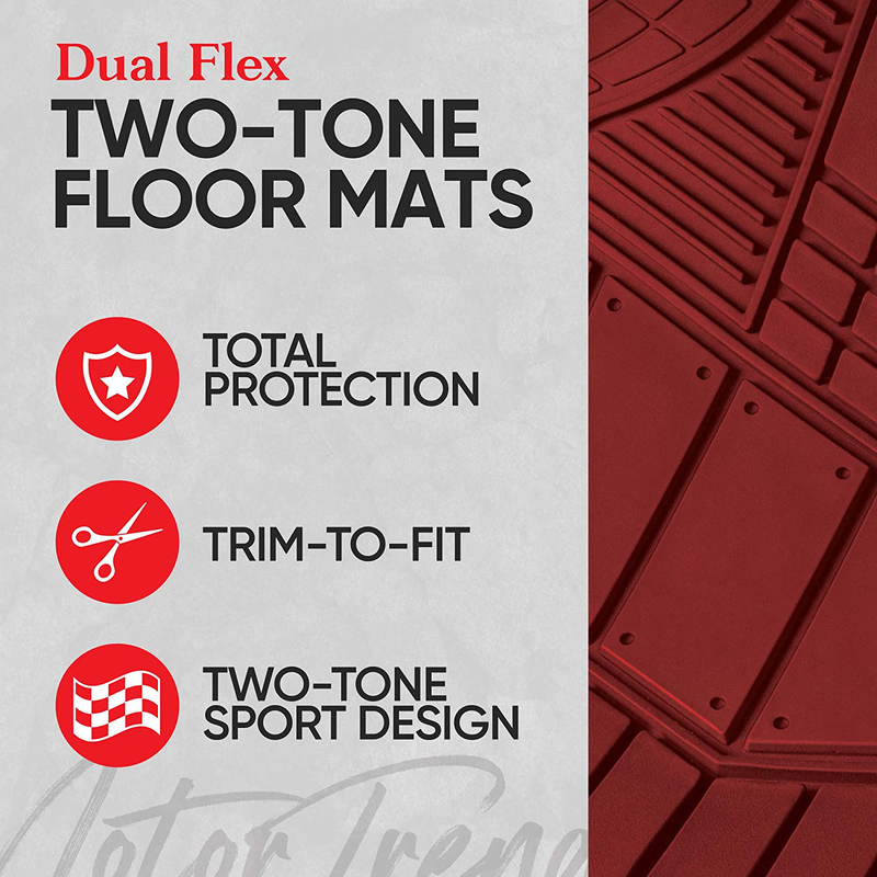 Motor Trend DualFlex All-Weather Rubber Floor Mats for Car, Truck, Van & SUV – Waterproof Front & Rear Liners with Drainage Channels & Two-Tone Sport Design
