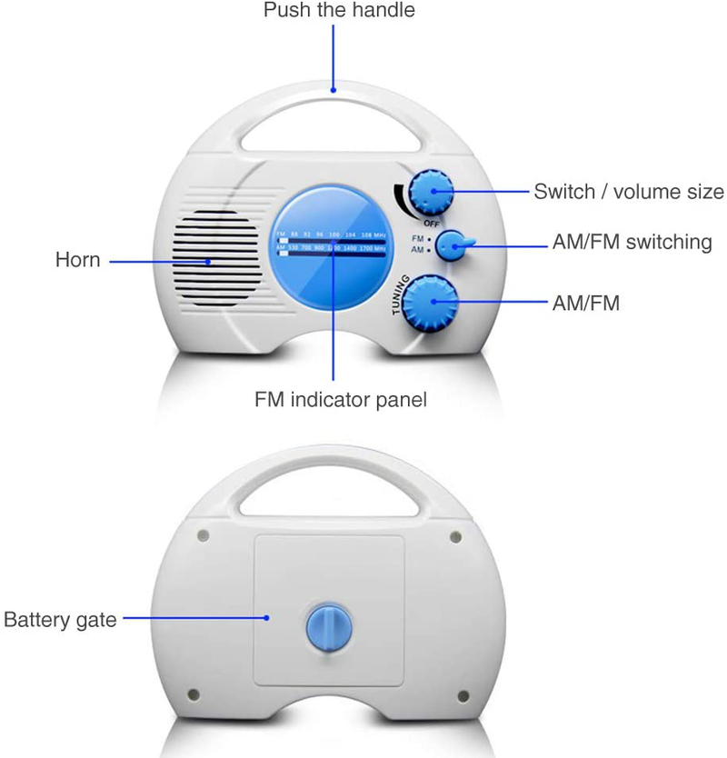 Etiger AM FM Hanging Shower Radio-Wireless Mini Portable Waterproof Battery Operated Radio Speaker for Home, Beach, Hot Tub, Bathroom, Outdoor