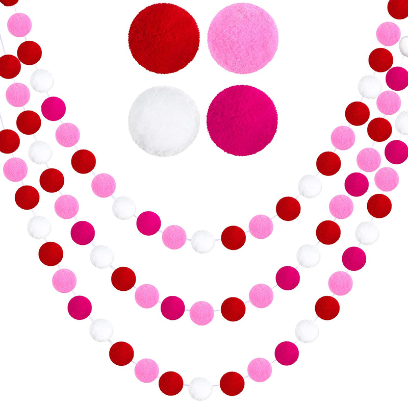Tatuo 3 Pieces Valentine'S Day Felt Ball Garlands Pom Ball Felt Banners Colorful Pom Pom Garlands Fluffy Valentine Garlands for Valentine'S Day Wedding Birthday Party Decoration, 72 Balls, 4 Colors Arts & Entertainment > Party & Celebration > Party Supplies Tatuo   