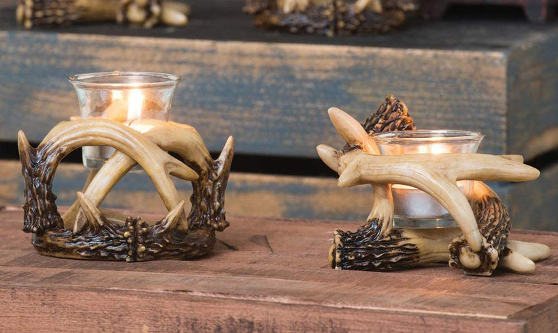 Ebros Set of 2 Wildlife Rustic Buck Elk Deer Stag Entwined Antlers Votive Candle Holder Accent Figurines 5" Wide Nature Lovers Hunters Cabin Lodge Country Home Decorative Antler Candleholders Home & Garden > Decor > Home Fragrance Accessories > Candle Holders Ebros Gift Default Title  