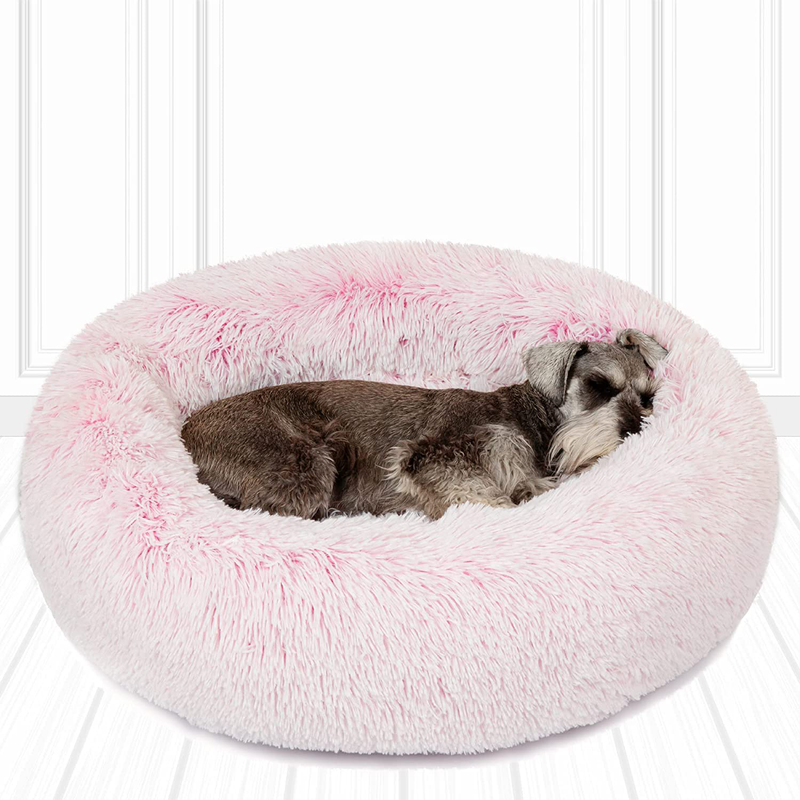 Friends Forever Donut Cat Bed, Faux Fur Dog Beds for Medium Small Dogs - Self Warming Indoor round Pillow Cuddle