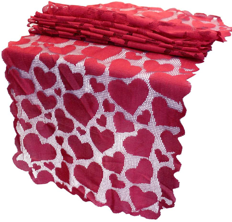 Grenerics Red Table Runner Valentines Day Decoration 14 X 72 Inch Lace Dining Heart Table Runner for Valentines Party Supplies by Baryuefull Home & Garden > Decor > Seasonal & Holiday Decorations Grenerics   