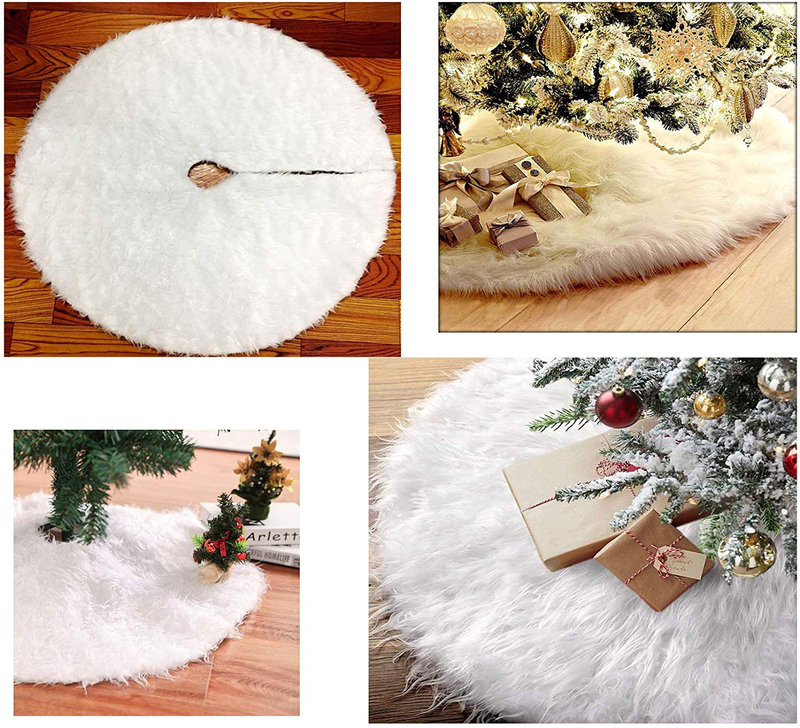 Christmas Tree Skirt 36'' White Plush Tree Skirt Holiday Tree Ornaments Decoration for Merry Christmas Winter New Year House Decoration Supplies (36''(90cm)-White)