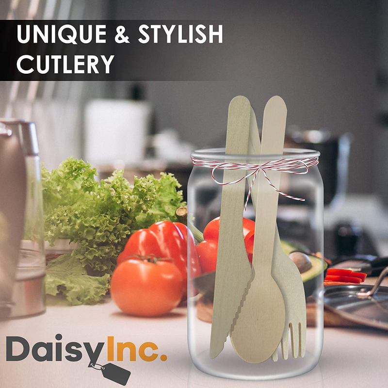 Eco-Friendly 200 Piece Disposable Wooden Cutlery. Biodegradable + Compostable. 100 Forks + 50 Knives + 50 Spoons Home & Garden > Kitchen & Dining > Tableware > Flatware > Flatware Sets Daisy   